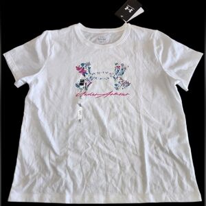 Under Armour Girls Big Logo Flower Short Sleeve T-Shirt Size L White/Pink